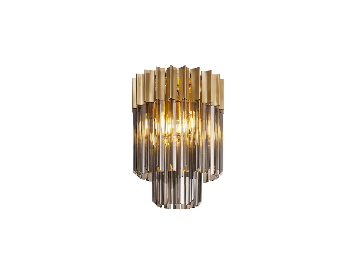 Longhorn 30cm Ceiling Round 3 Light E14, Brass / Smoke Sculpted Glass