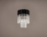Longhorn 30cm Ceiling Round 3 Light E14, Matt Black / Clear Sculpted Glass