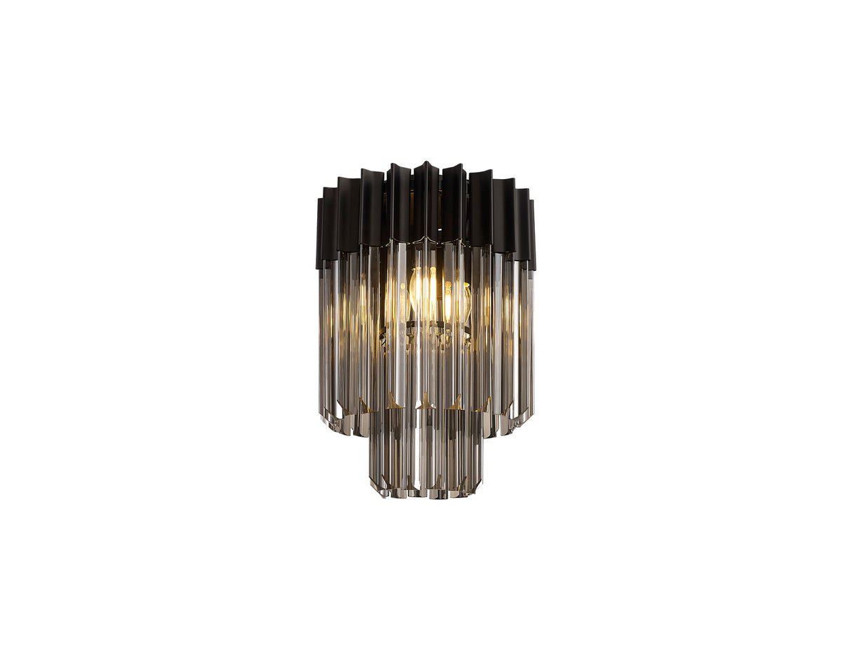 Longhorn 30cm Ceiling Round 3 Light E14, Matt Black / Smoke Sculpted Glass