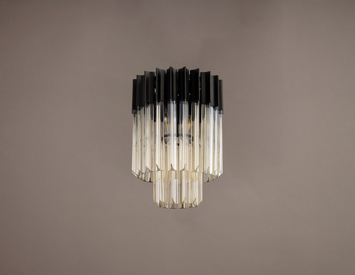 Longhorn 30cm Ceiling Round 3 Light E14, Matt Black / Cognac Sculpted Glass
