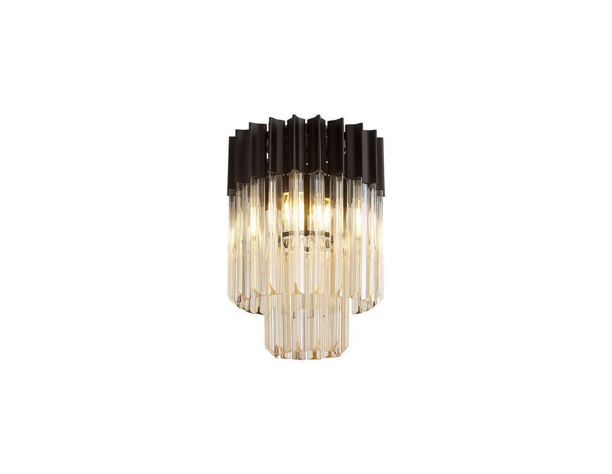 Longhorn 30cm Ceiling Round 3 Light E14, Matt Black / Cognac Sculpted Glass