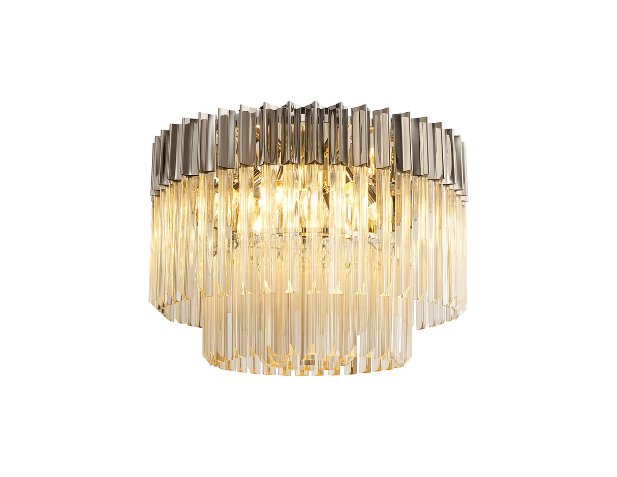 Longhorn 60cm Ceiling Round 7 Light E14, Polished Nickel / Cognac Sculpted Glass,Item Weight: 15.3kg
