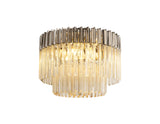 Longhorn 60cm Ceiling Round 7 Light E14, Polished Nickel / Cognac Sculpted Glass,Item Weight: 15.3kg