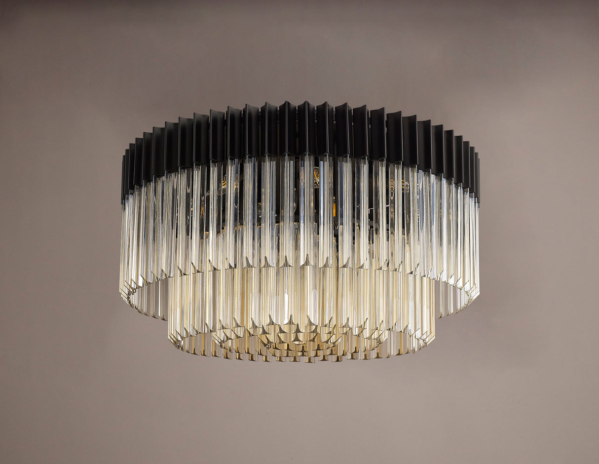Longhorn 80cm Ceiling Round 12 Light E14, Matt Black / Cognac Sculpted Glass, Item Weight: 28.4kg
