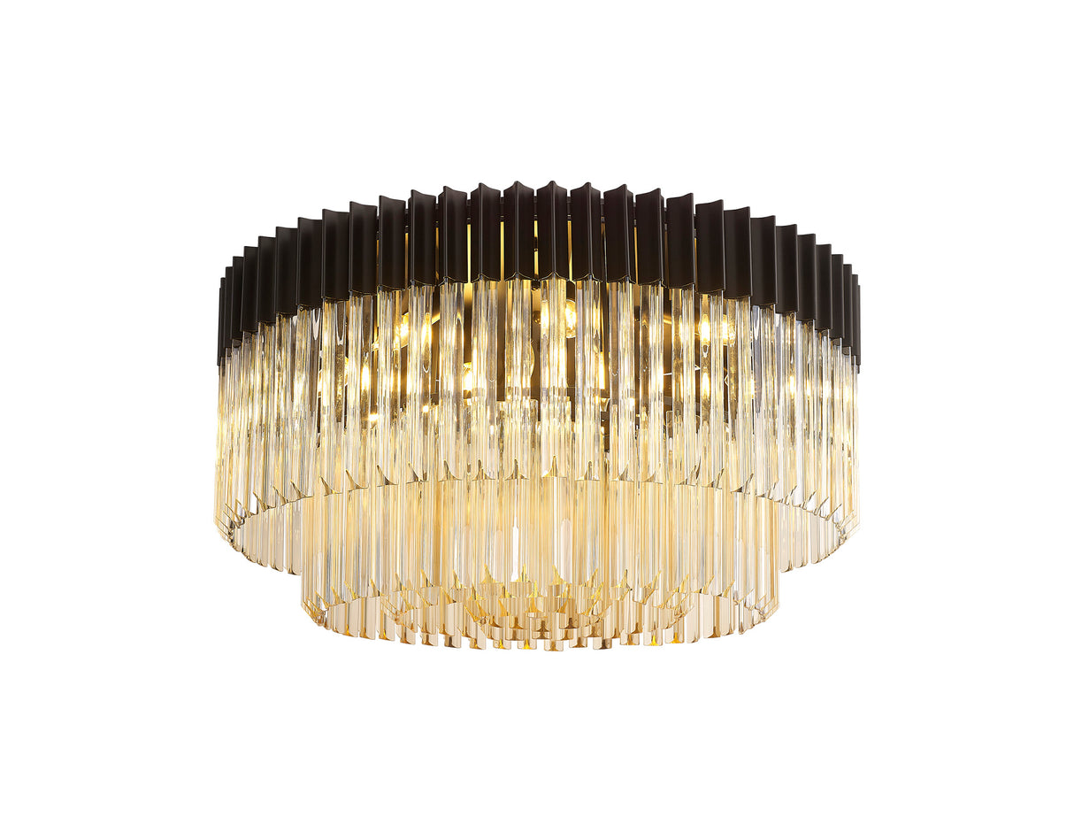Longhorn 80cm Ceiling Round 12 Light E14, Matt Black / Cognac Sculpted Glass, Item Weight: 28.4kg