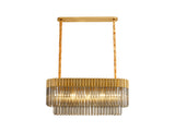Longhorn 100 x 32cm Pendant Rectangle 5 Light E14, Brass / Smoke Sculpted Glass, Item Weight: 21.2kg