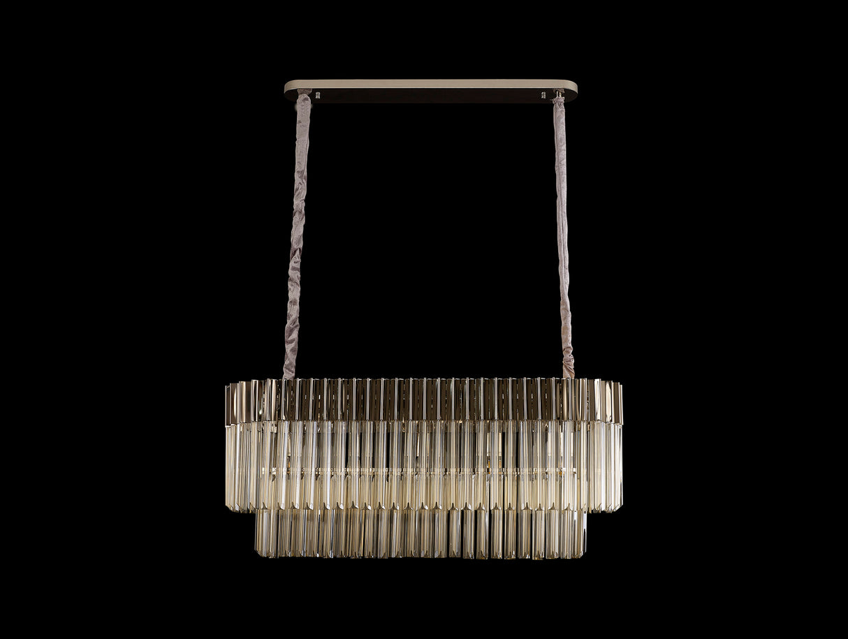 Longhorn 100 x 32cm Pendant Rectangle 5 Light E14, Polished Nickel / Cognac Sculpted Glass, Item Weight: 21kg
