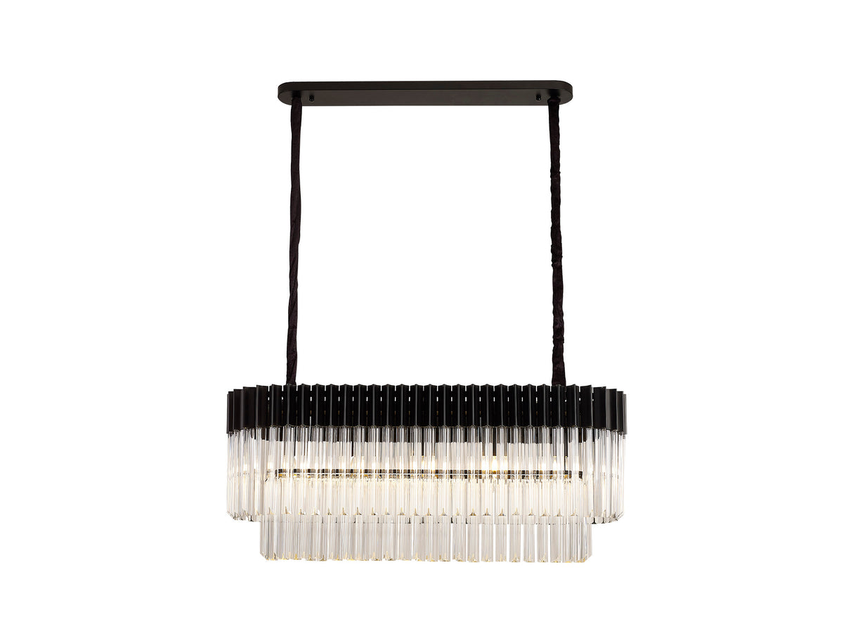 Longhorn 100 x 32cm Pendant Rectangle 5 Light E14, Matt Black / Clear Sculpted Glass, Item Weight: 21.2kg