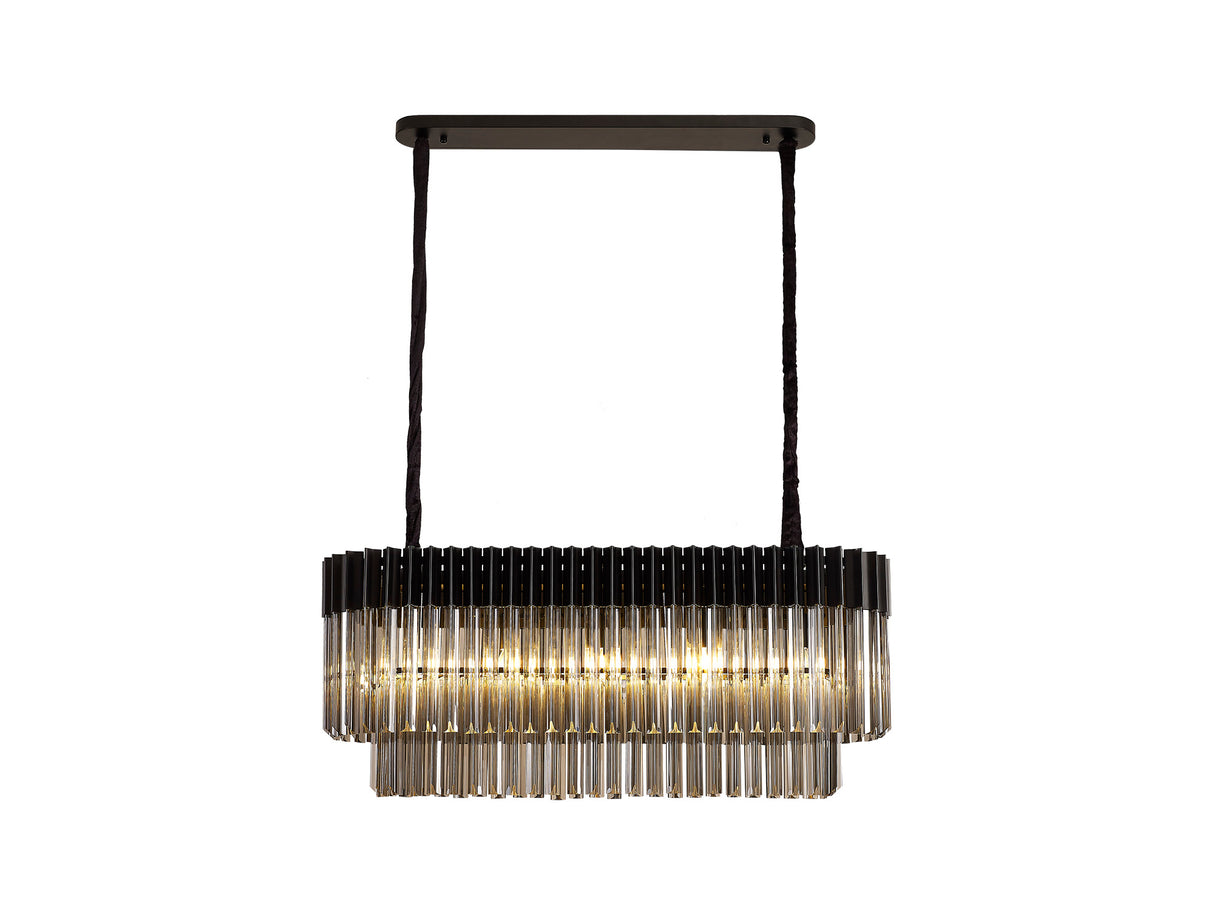 Longhorn 100 x 32cm Pendant Rectangle 5 Light E14, Matt Black / Smoke Sculpted Glass, Item Weight: 21kg