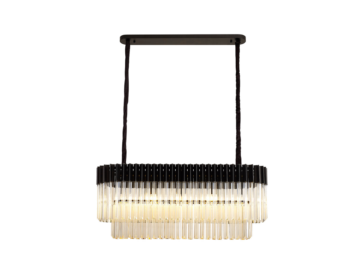 Longhorn 100 x 32cm Pendant Rectangle 5 Light E14, Matt Black / Cognac Sculpted Glass, Item Weight: 21kg