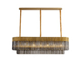Longhorn 150 x 40cm Pendant Rectangle 7 Light E14, Brass / Smoke Sculpted Glass, Item Weight: 28kg
