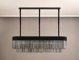 Longhorn 150 x 40cm Pendant Rectangle 7 Light E14, Matt Black / Smoke Sculpted Glass, Item Weight: 28kg
