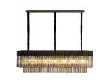 Longhorn 150 x 40cm Pendant Rectangle 7 Light E14, Matt Black / Smoke Sculpted Glass, Item Weight: 28kg