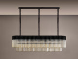 Longhorn 150 x 40cm Pendant Rectangle 7 Light E14, Matt Black / Cognac Sculpted Glass, Item Weight: 28kg