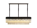 Longhorn 150 x 40cm Pendant Rectangle 7 Light E14, Matt Black / Cognac Sculpted Glass, Item Weight: 28kg