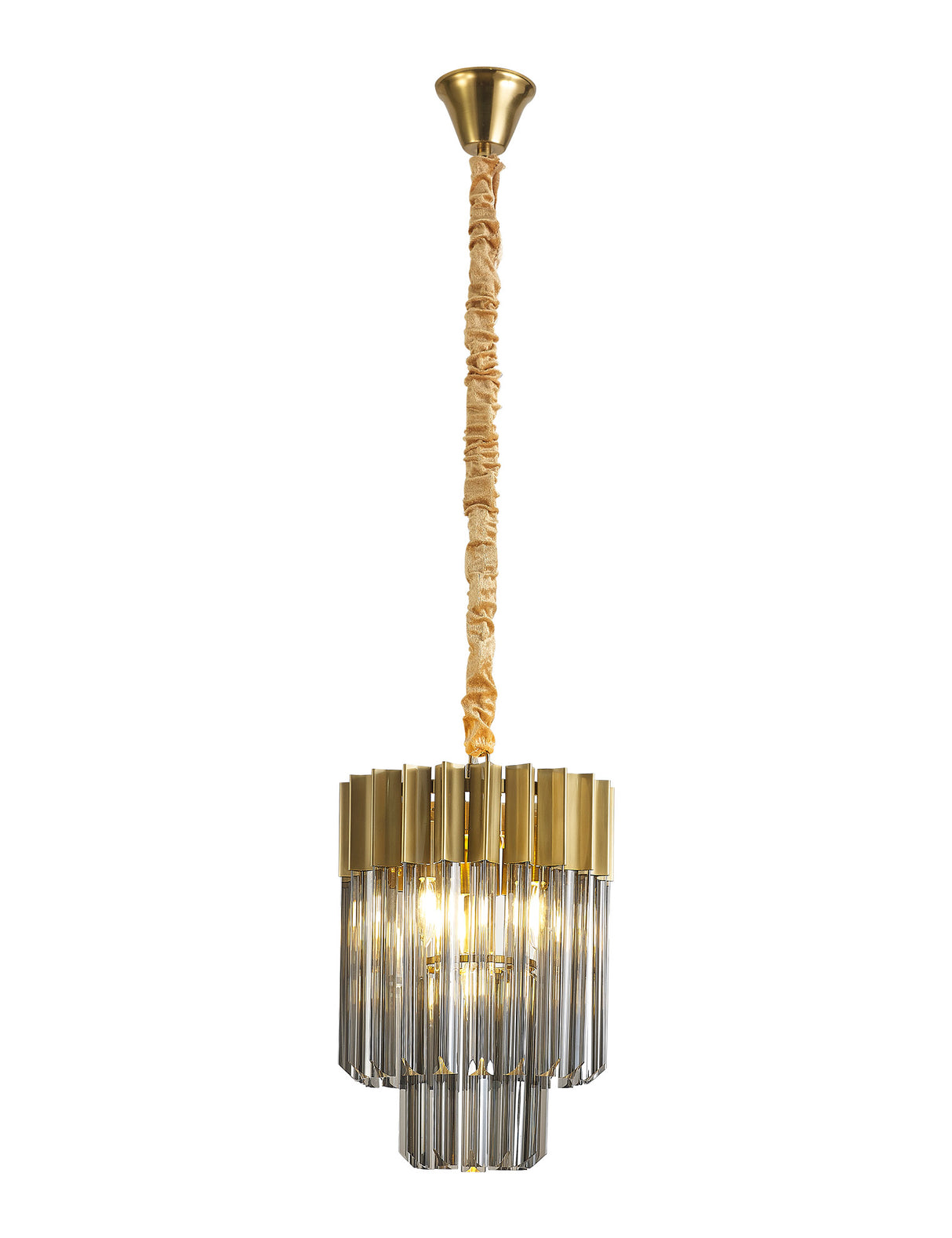 Longhorn 30cm Pendant Round 4 Light E14, Brass / Smoke Sculpted Glass