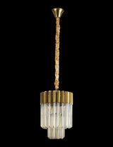 Longhorn 30cm Pendant Round 4 Light E14, Brass / Cognac Sculpted Glass
