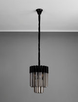 Longhorn 30cm Pendant Round 4 Light E14, Matt Black / Smoke Sculpted Glass
