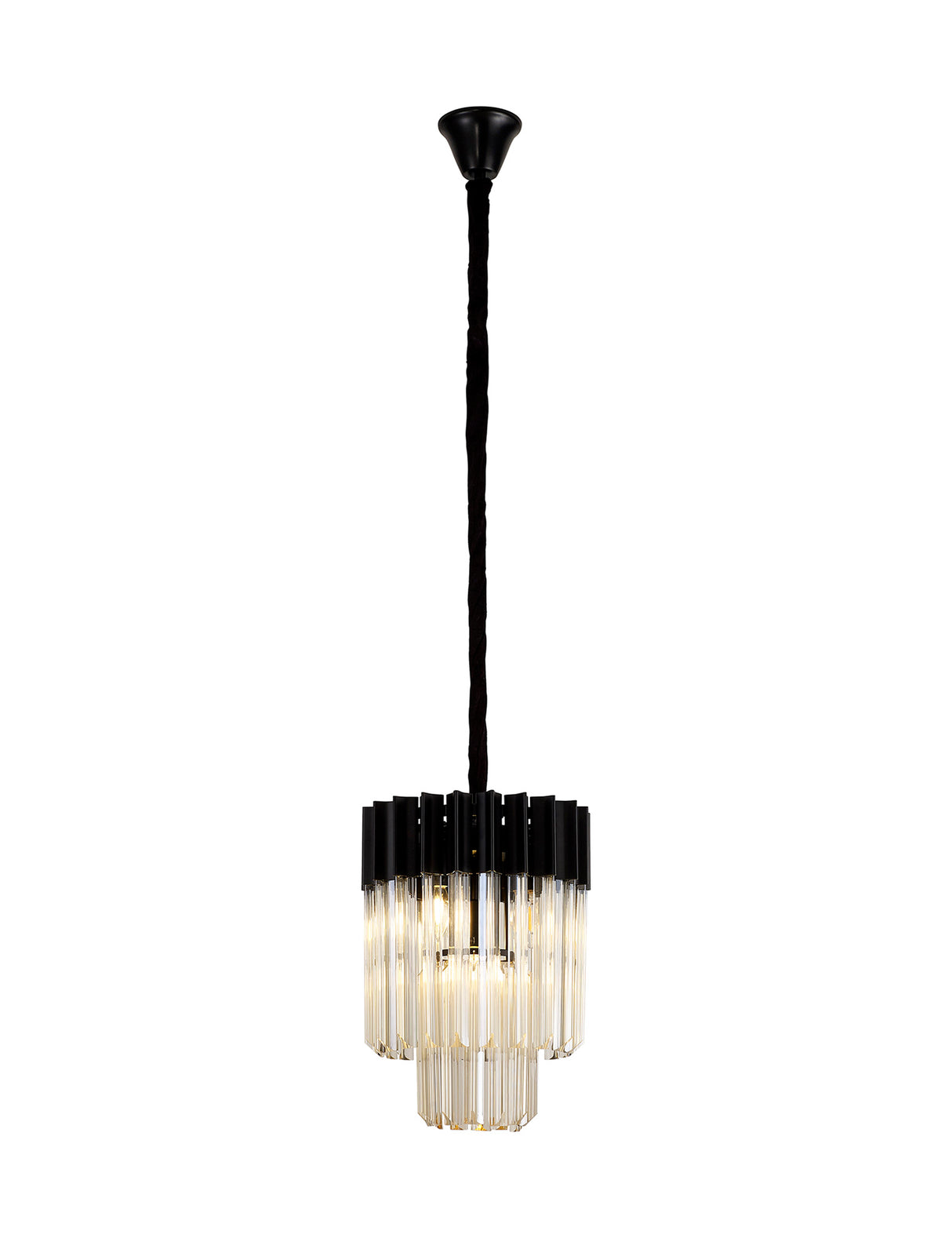 Longhorn 30cm Pendant Round 4 Light E14, Matt Black / Cognac Sculpted Glass