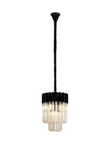 Longhorn 30cm Pendant Round 4 Light E14, Matt Black / Cognac Sculpted Glass