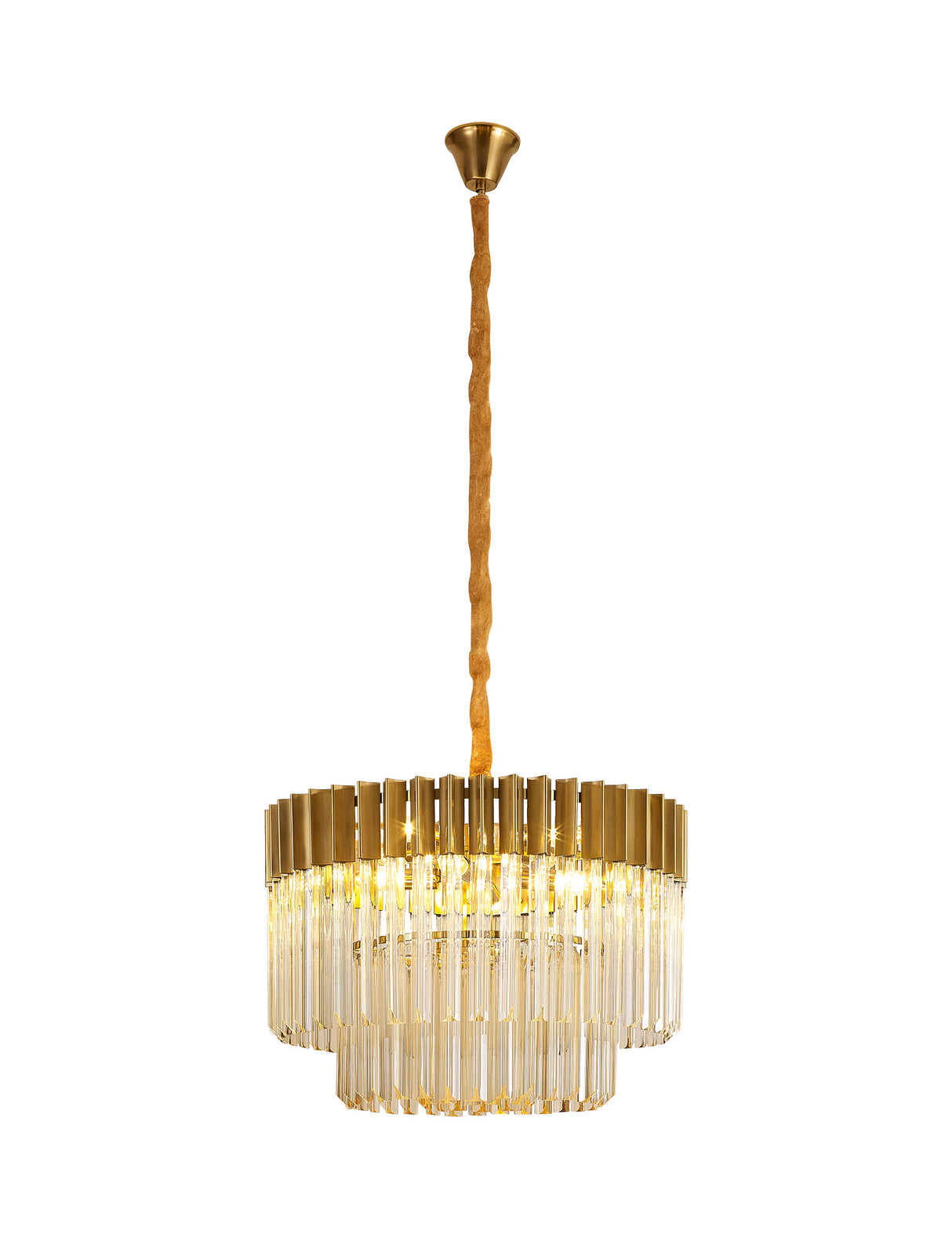 Longhorn 60cm Pendant Round 8 Light E14, Brass / Cognac Sculpted Glass, Item Weight: 17.3kg