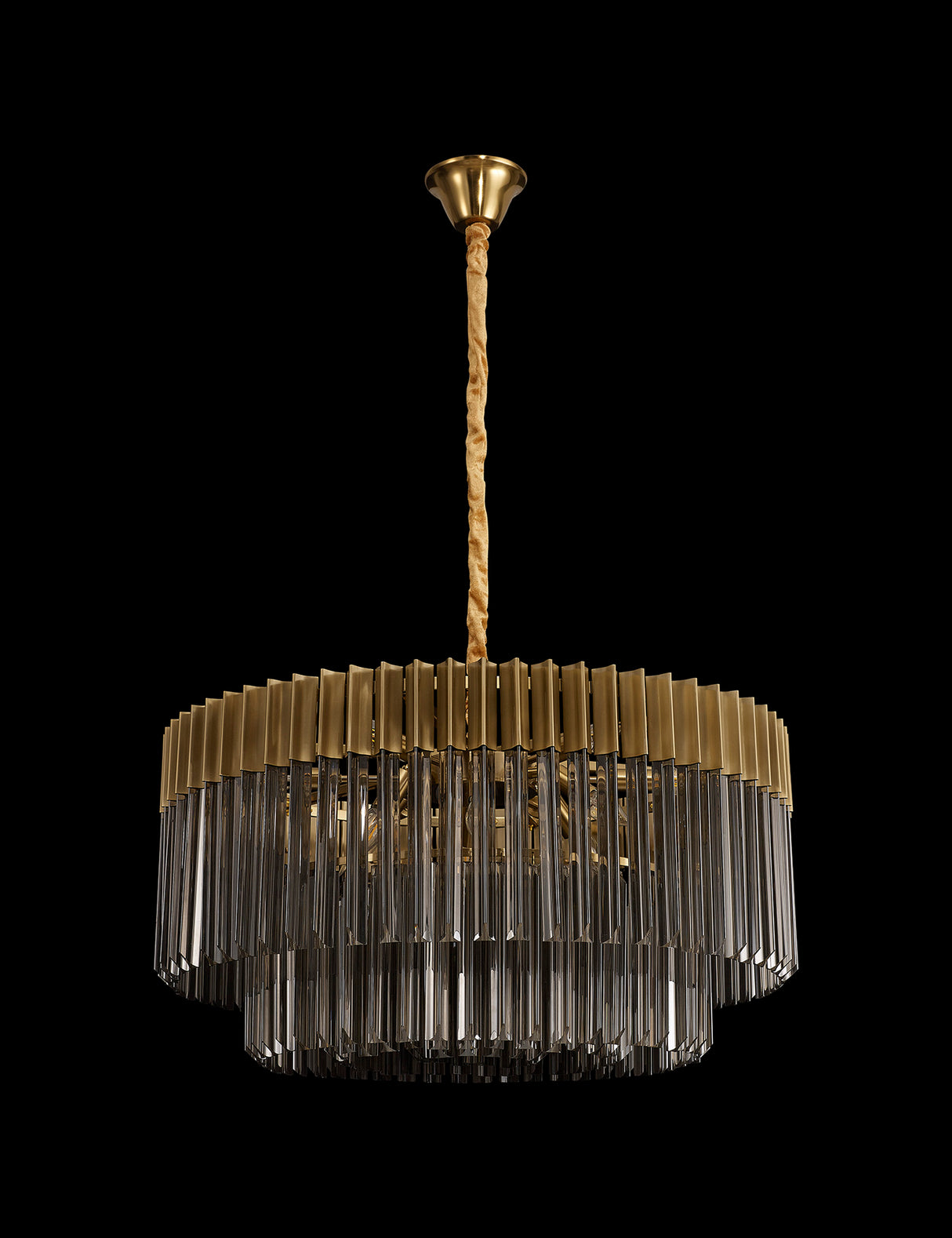 Longhorn 80cm Pendant Round 12 Light E14, Brass / Smoke Sculpted Glass, Item Weight: 25.4kg
