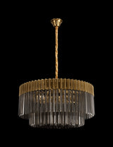 Longhorn 80cm Pendant Round 12 Light E14, Brass / Smoke Sculpted Glass, Item Weight: 25.4kg