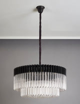 Longhorn 80cm Pendant Round 12 Light E14, Matt Black / Clear Sculpted Glass, Item Weight: 25.4kg