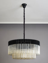 Longhorn 80cm Pendant Round 12 Light E14, Matt Black / Cognac Sculpted Glass, Item Weight: 25.4kg