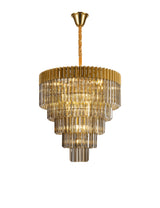 Longhorn 80cm Pendant Round 5 Tier 19 Light E14, Brass / Smoke Sculpted Glass, Item Weight: 32.6kg