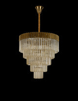 Longhorn 80cm Pendant Round 5 Tier 19 Light E14, Brass / Cognac Sculpted Glass, Item Weight: 32.6kg