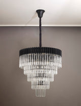 Longhorn 80cm Pendant Round 5 Tier 19 Light E14, Matt Black / Clear Sculpted Glass, Item Weight: 30.2kg