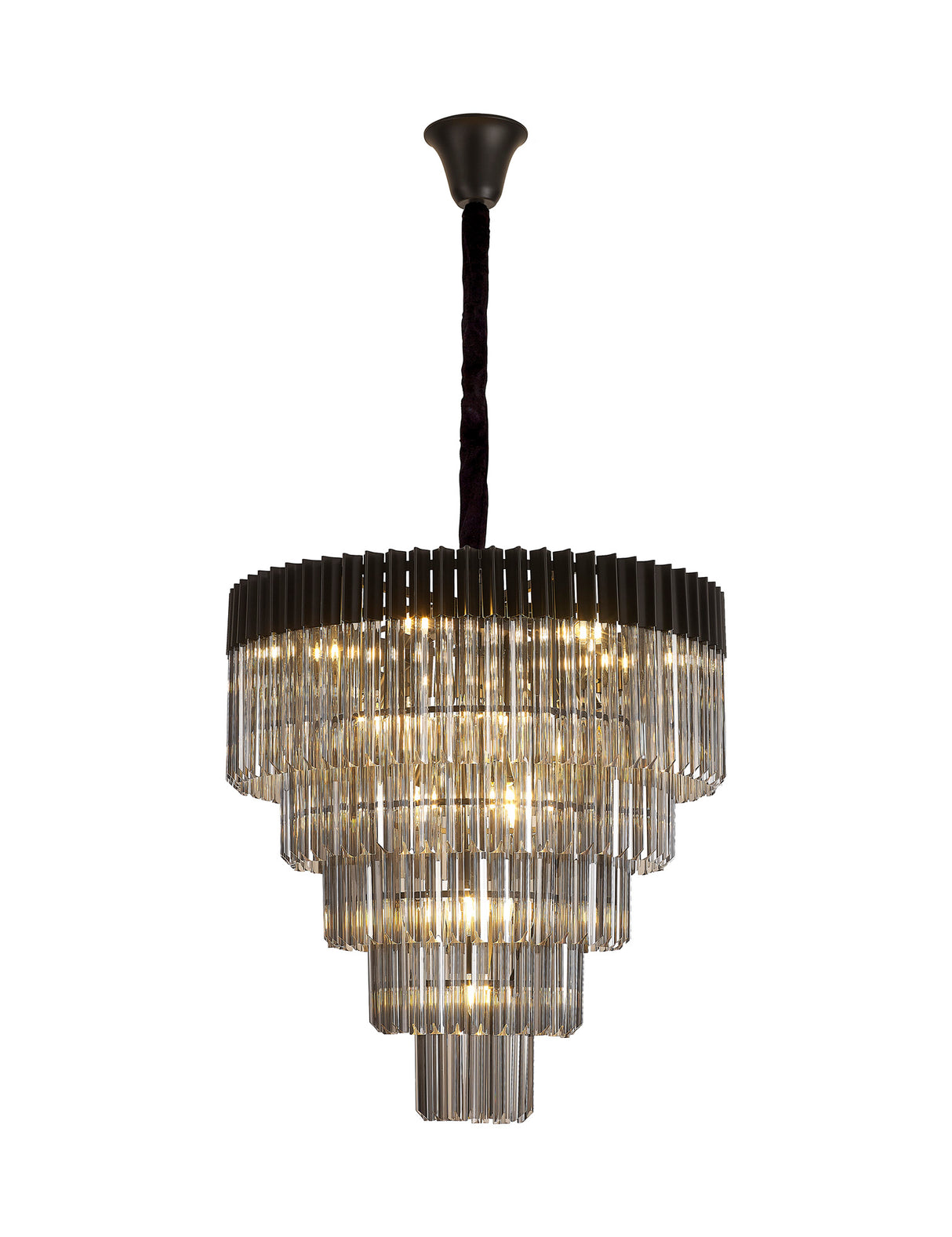 Longhorn 80cm Pendant Round 5 Tier 19 Light E14, Matt Black / Smoke Sculpted Glass, Item Weight: 32.6kg