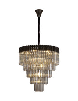 Longhorn 80cm Pendant Round 5 Tier 19 Light E14, Matt Black / Smoke Sculpted Glass, Item Weight: 32.6kg