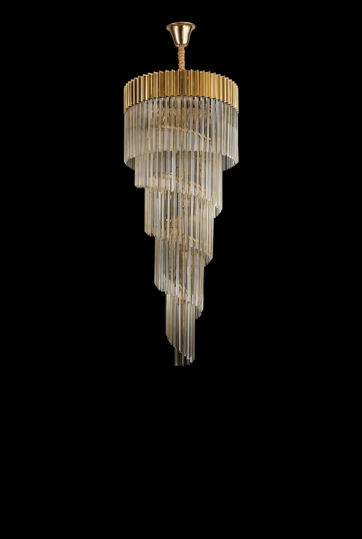 Longhorn 70cm Pendant Round 5 Layer Spiral 23 Light E14, Brass / Cognac Sculpted Glass, Item Weight: 57kg
