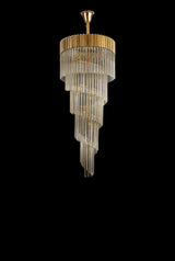 Longhorn 70cm Pendant Round 5 Layer Spiral 23 Light E14, Brass / Cognac Sculpted Glass, Item Weight: 57kg