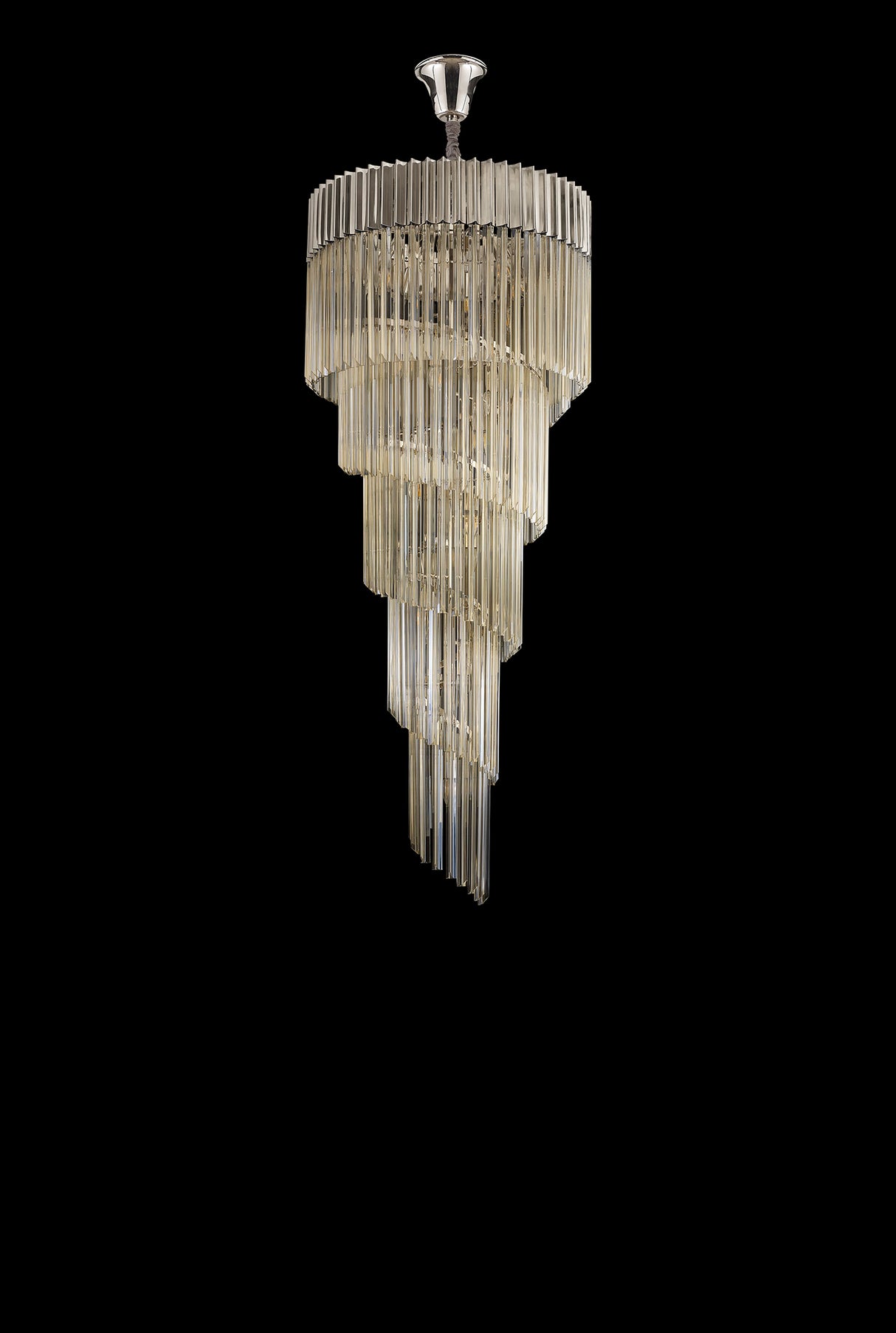 Longhorn 70cm Pendant Round 5 Layer Spiral 23 Light E14, Polished Nickel / Cognac Sculpted Glass, Item Weight: 57kg