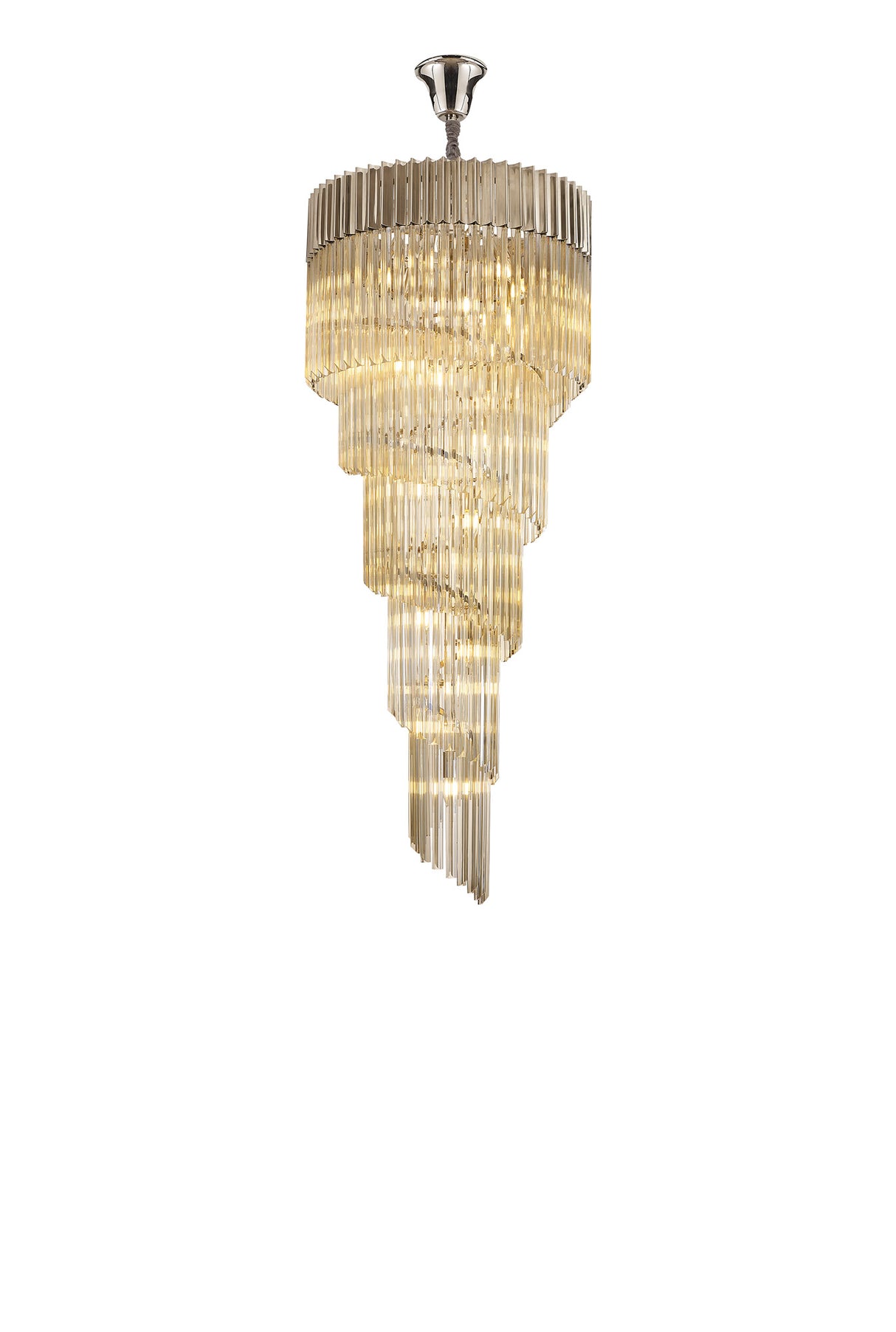 Longhorn 70cm Pendant Round 5 Layer Spiral 23 Light E14, Polished Nickel / Cognac Sculpted Glass, Item Weight: 57kg