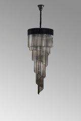 Longhorn 70cm Pendant Round 5 Layer Spiral 23 Light E14, Matt Black / Smoke Sculpted Glass, Item Weight: 57kg