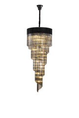 Longhorn 70cm Pendant Round 5 Layer Spiral 23 Light E14, Matt Black / Smoke Sculpted Glass, Item Weight: 57kg