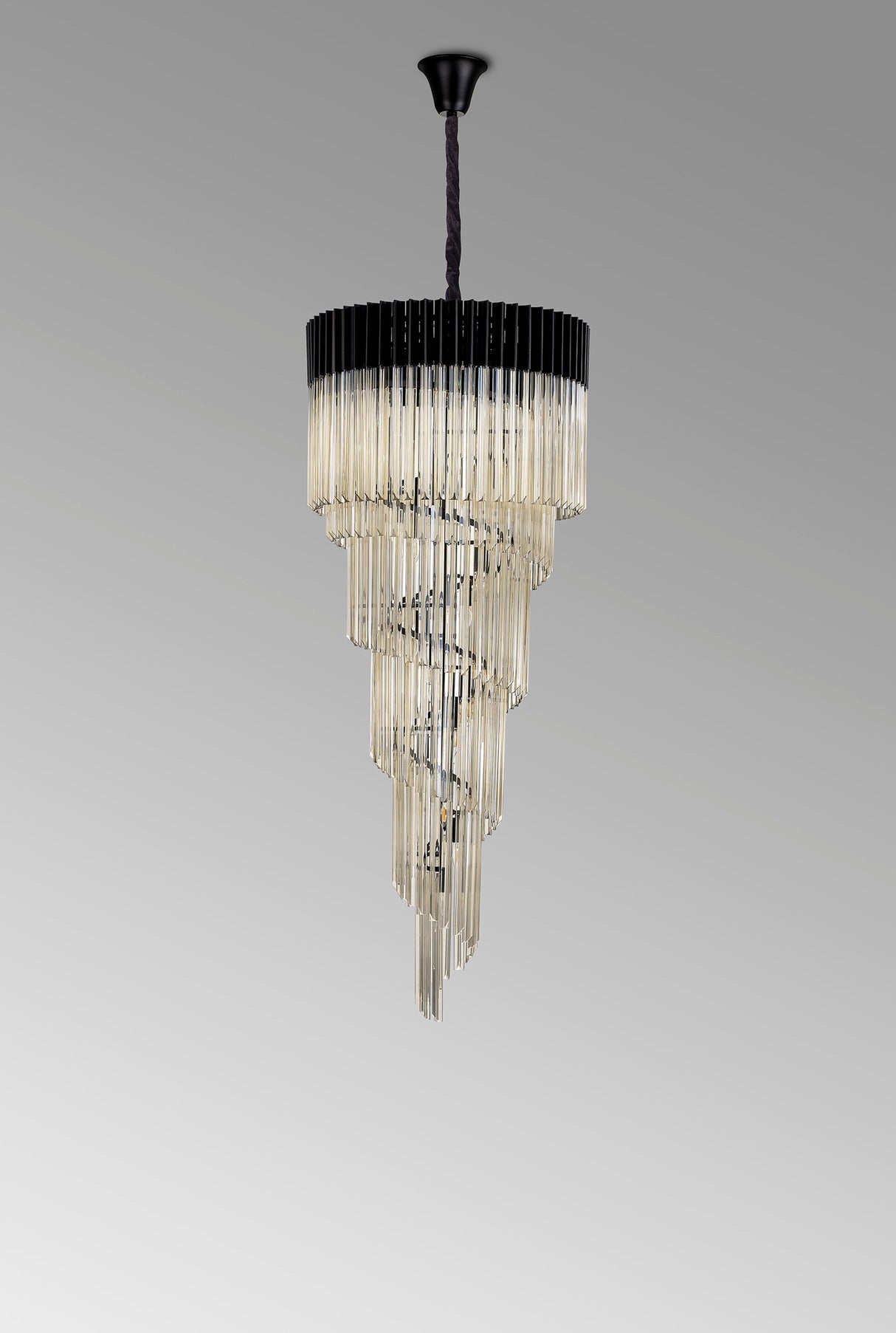 Longhorn 70cm Pendant Round 5 Layer Spiral 23 Light E14, Matt Black / Cognac Sculpted Glass, Item Weight: 57kg