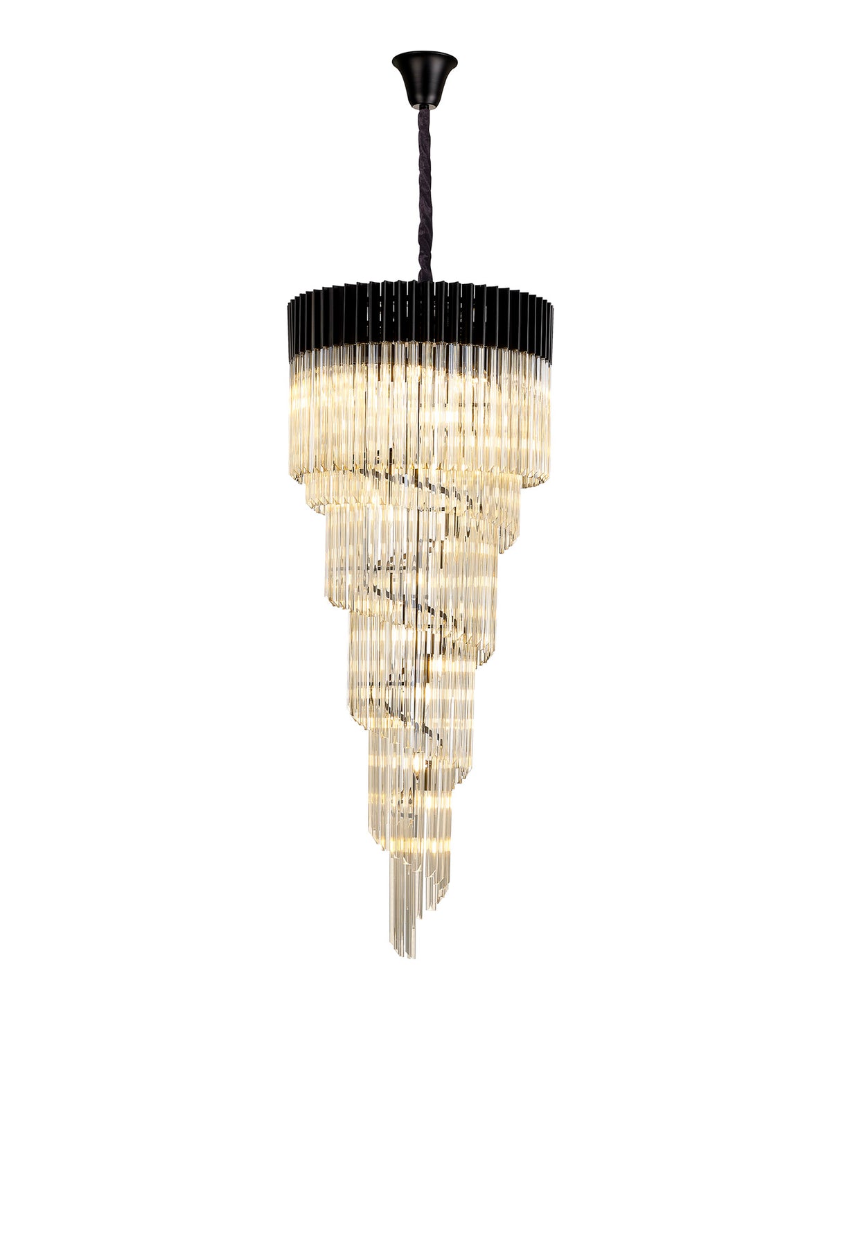 Longhorn 70cm Pendant Round 5 Layer Spiral 23 Light E14, Matt Black / Cognac Sculpted Glass, Item Weight: 57kg