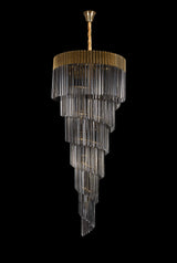 Longhorn 90cm Pendant Round 7 Layer Spiral 31 Light E14, Brass / Smoke Sculpted Glass, Item Weight: 93kg