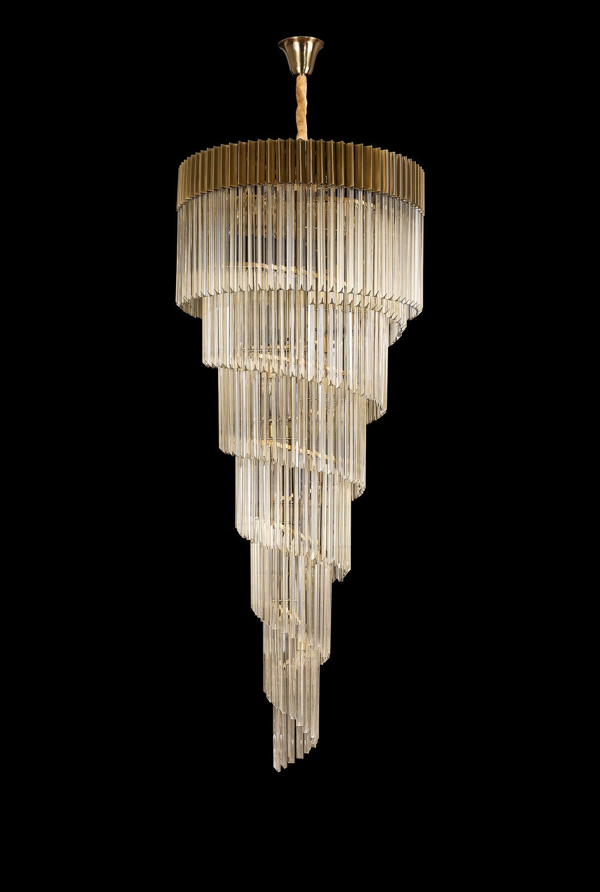 Longhorn 90cm Pendant Round 7 Layer Spiral 31 Light E14, Brass / Cognac Sculpted Glass, Item Weight: 93kg