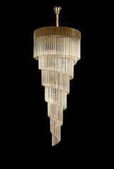 Longhorn 90cm Pendant Round 7 Layer Spiral 31 Light E14, Brass / Cognac Sculpted Glass, Item Weight: 93kg