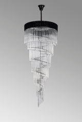 Longhorn 90cm Pendant Round 7 Layer Spiral 31 Light E14, Matt Black / Clear Sculpted Glass, Item Weight: 92.7kg
