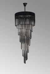 Longhorn 90cm Pendant Round 7 Layer Spiral 31 Light E14, Matt Black / Smoke Sculpted Glass, Item Weight: 93kg