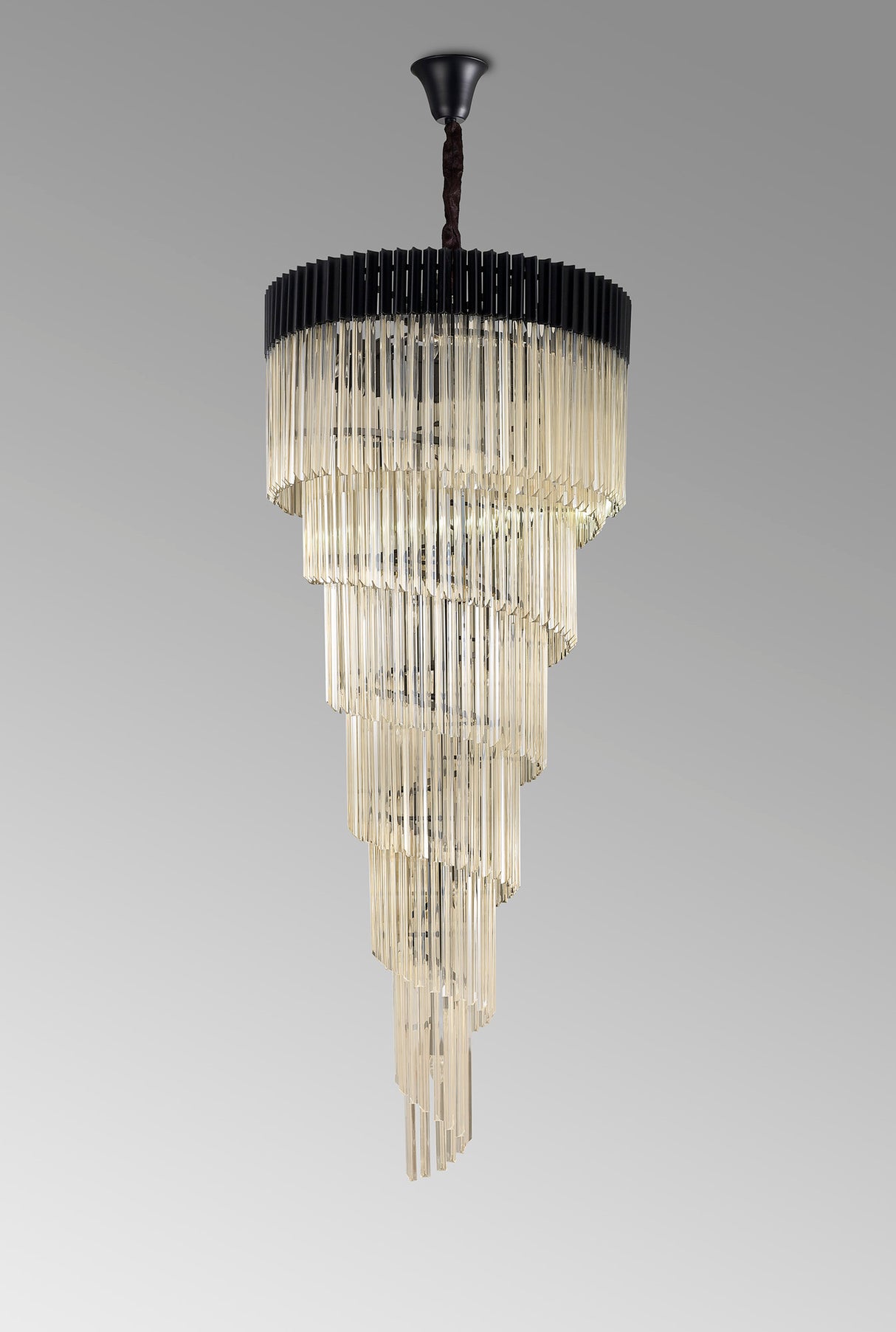 Longhorn 90cm Pendant Round 7 Layer Spiral 31 Light E14, Matt Black / Cognac Sculpted Glass, Item Weight: 93kg