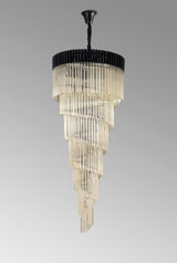 Longhorn 90cm Pendant Round 7 Layer Spiral 31 Light E14, Matt Black / Cognac Sculpted Glass, Item Weight: 93kg