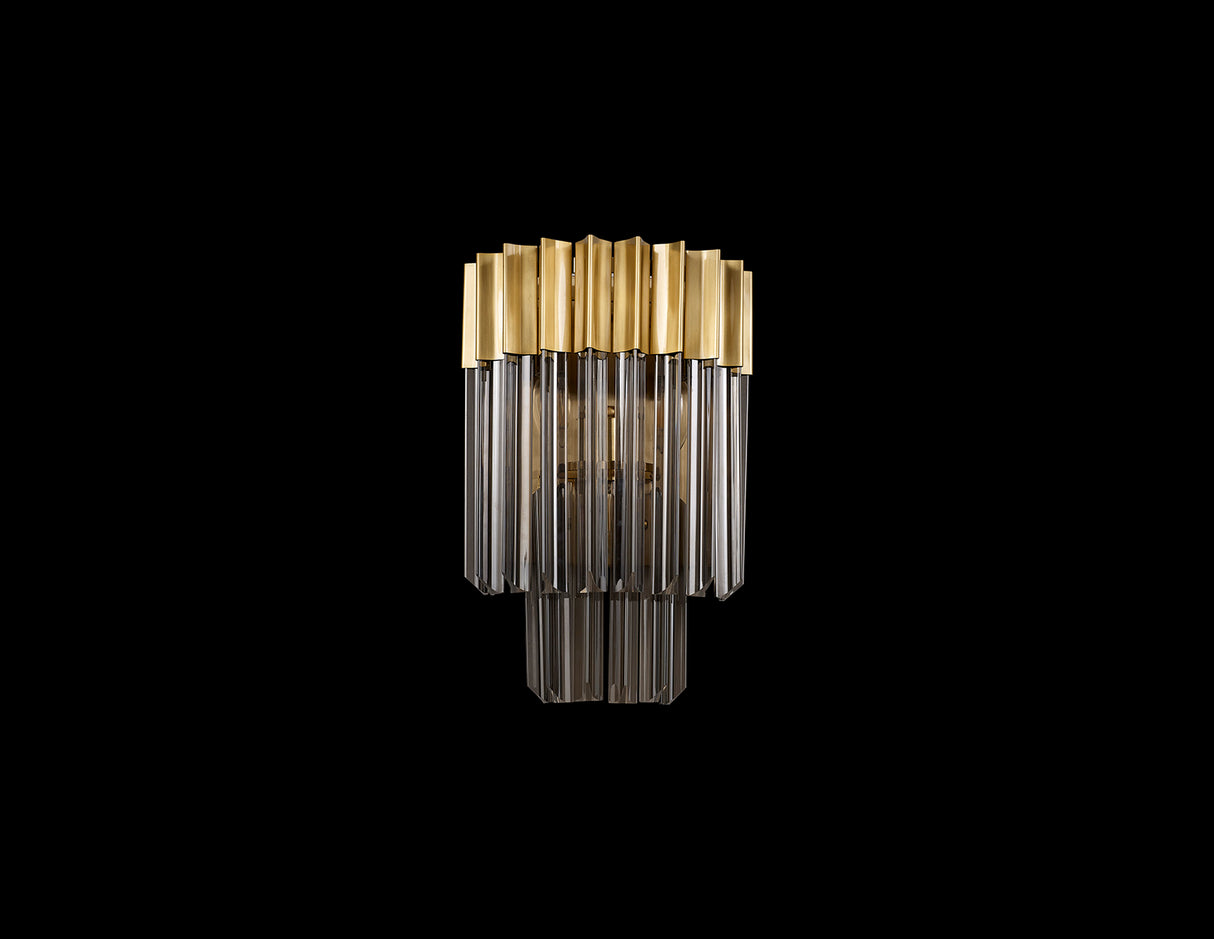 Longhorn 27.5 x H41cm Wall 3 Light E14, Brass / Smoke Sculpted Glass